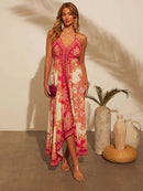 Bohemian Floral Sexy Maxi Dress for Women Elegant Strap Halter V Neck-10