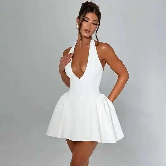 Women's Mini Dress Pleated A-Line Backless Sleeveless Sexy Elegant Gown
