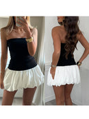 Women's Sexy Mini Dress Puffy Elegant Corset Sleeveless Strapless Solid Color