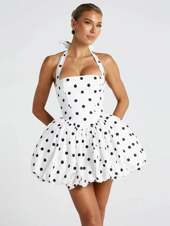 Elegant Sexy Mini Dress for Women Off Shoulder Polka Dot A-Line