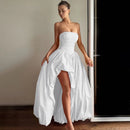 Vestido largo sexy con corsé abullonado elegante plisado y abertura-6