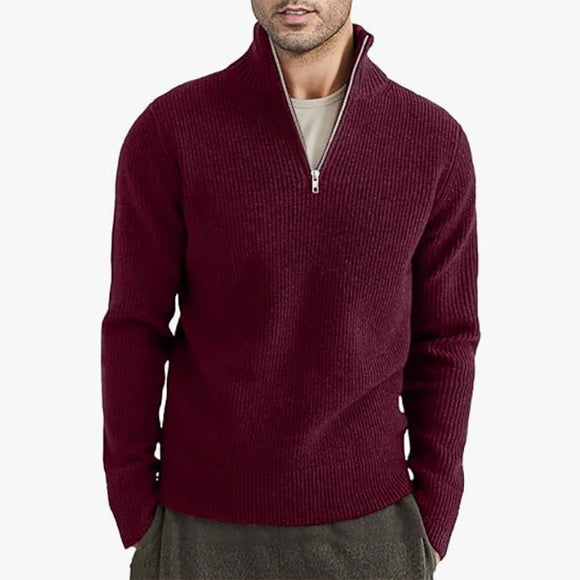 Men’s Sweater Pullover Knit Turtleneck Solid Color Long Sleeve Zipper
