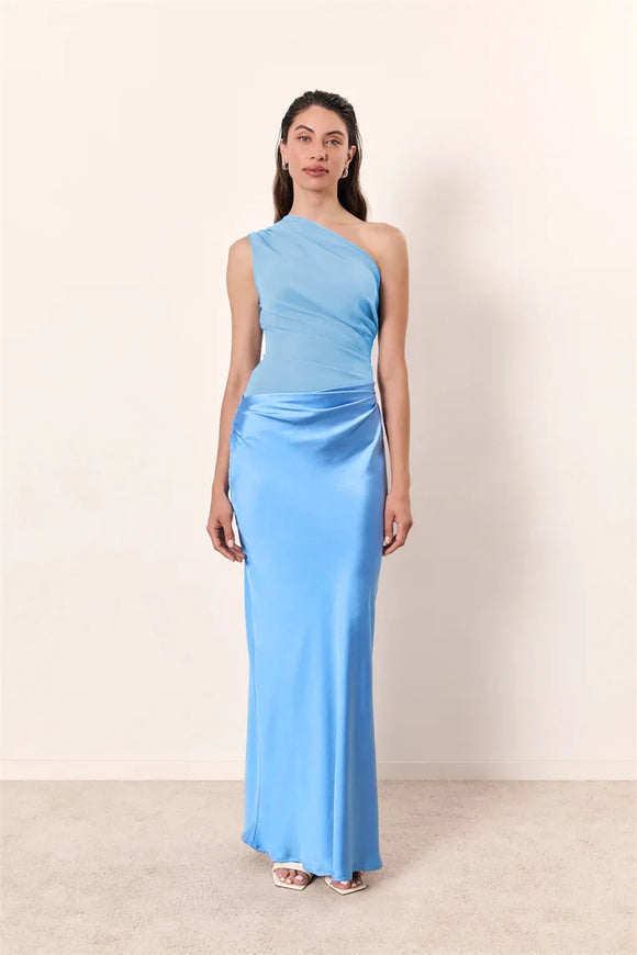 Women's Sexy Maxi Dress Elegant Satin One Shoulder Backless Bodycon