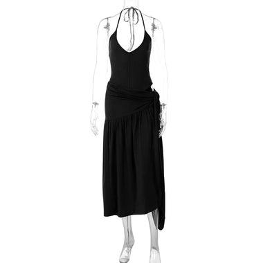 Buy black Sexy Set 2 Pieces for Women Elegant Lace Up Backless Bodysuit Slit Skirt