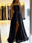 Women's Sexy Long Dress Spaghetti Strap Elegant Satin with Leg Slit-16