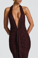 Women’s Dress Elegant Maxi Deep V Neck Backless Sleeveless Draped Ruched-14