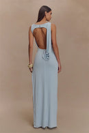 Women's Sexy Long Dress Elegant Ruched Backless Bodycon with High Slit