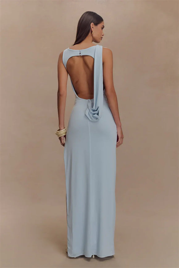 Women's Sexy Long Dress Elegant Ruched Backless Bodycon with High Slit