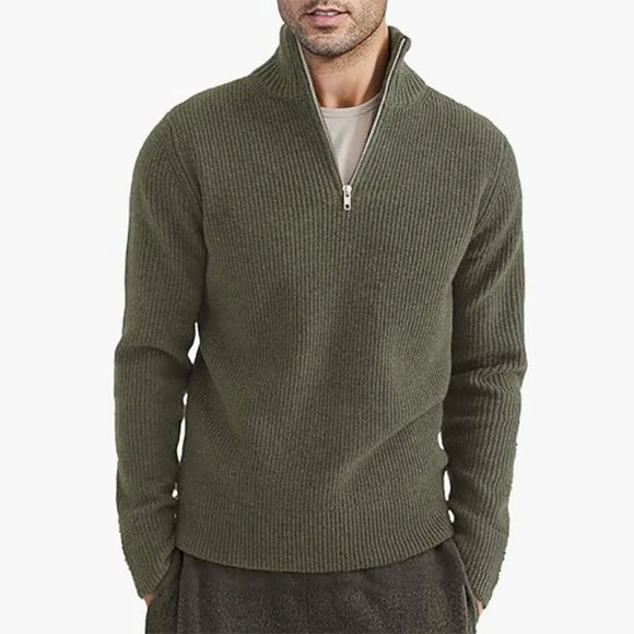 Men’s Sweater Pullover Knit Turtleneck Solid Color Long Sleeve Zipper