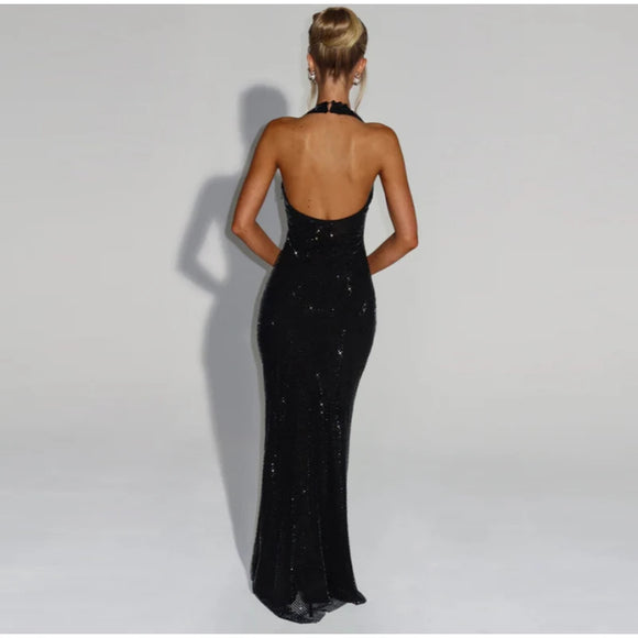 Women's Sexy Long Dress Sequin Elegant  Backless Sleeveless