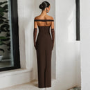 Women's Sexy Maxi Dress Elegant Off Shoulder Backless Patchwork