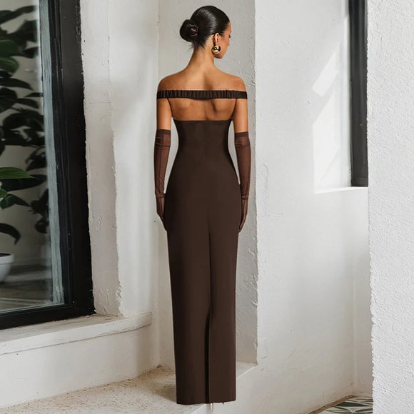 Women's Sexy Maxi Dress Elegant Off Shoulder Backless Patchwork