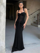 Women's Sexy Maxi Dress Elegant Backless Halter Off Shoulder Gown