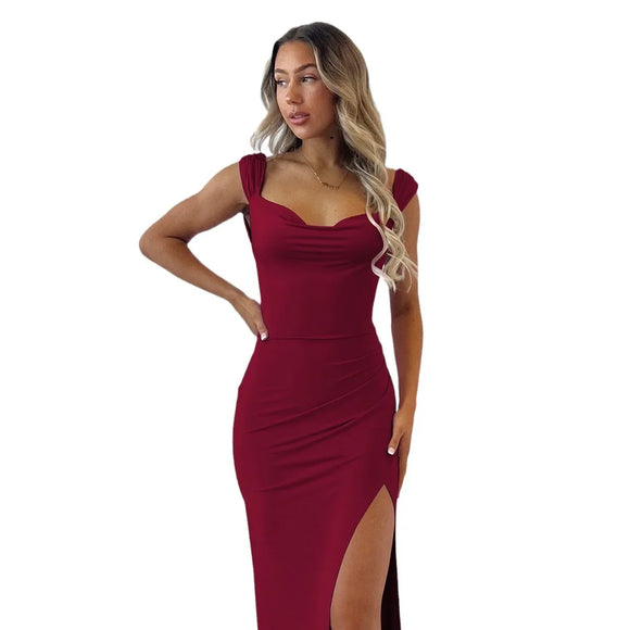 Women's Sexy Maxi Dress Plus Size Lace Up Backless Slit Elegant Party