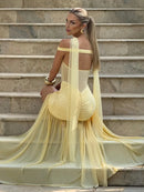 Women's Sexy Maxi Dress Off Shoulder Deep Slit Backless Elegant-5