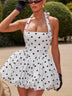 Women's Sexy Mini Dress Pleated Halter Lace Up Backless Puffed Skirt