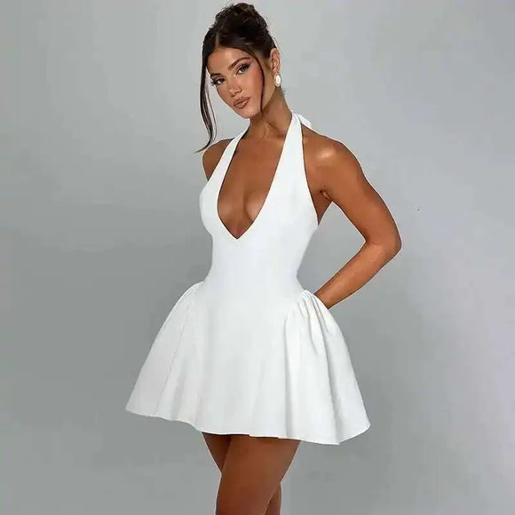 Women's Mini Dress Pleated A-Line Backless Sleeveless Sexy Elegant Gown