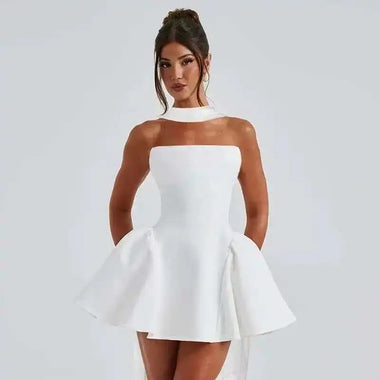 Women's Mini Dress Pleated A-Line Backless Sleeveless Sexy Elegant Gown