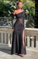 Women's Sexy Long Dress Off Shoulder Backless High Slit Skew Collar