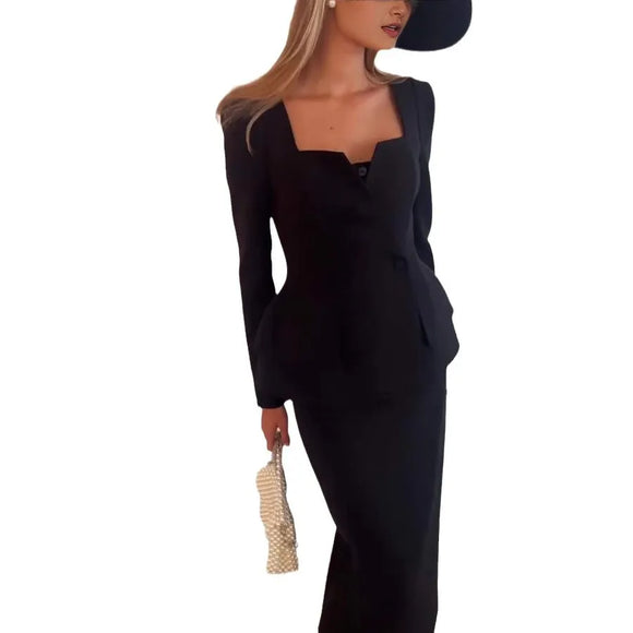 Women's Set Elegant Skirt Two Piece Slim Long Sleeve Suit