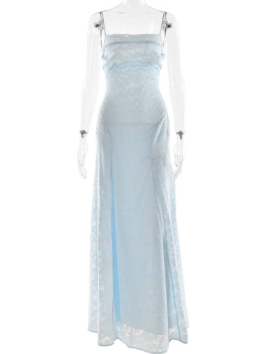 Buy blue Elegant Maxi Dress Chiffon Patchwork Spaghetti Strap Backless Prom