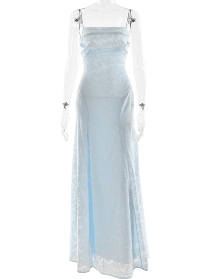 Buy blue Elegant Maxi Dress Chiffon Patchwork Spaghetti Strap Backless Prom