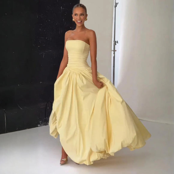 Women's Sexy Long Dress Corset Puffy Elegant Pleated Slit Evening Party