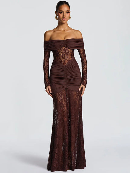 Women’s Sexy Dress Elegant Off Shoulder Lace See Through Backless