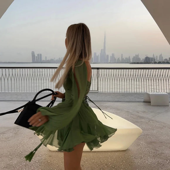 Robe longue sexy rose élégante à volants dos nu épaules dénudées