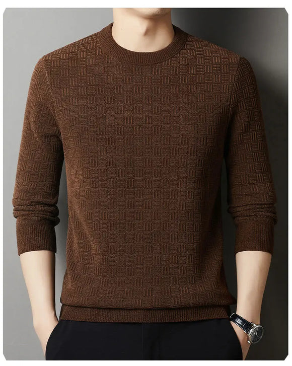 Men’s Sweater Pullover Knitted Warm Thick Chenille Jacquard Round Neck