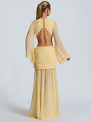 Maxi Dress Elegant For Women Long Sleeves Deep V-Neck Backless.
