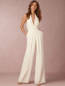 Women's Jumpsuit Elegant Deep V Neck Slim Sleeveless Backless Wide Leg