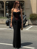 Women's Sexy Maxi Dress Elegant Backless Halter Off Shoulder Gown