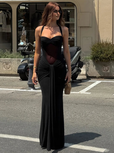 Women's Sexy Maxi Dress Elegant Backless Halter Off Shoulder Gown