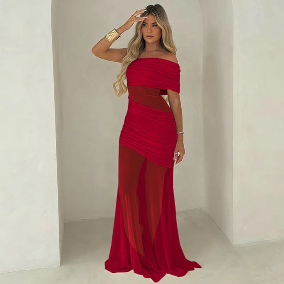 Women's Sexy Long Dress Elegant Off Shoulder Mesh Backless Party