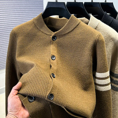 Buy coffee Men’s Premium Knitted Cardigan Long Sleeve Baseball Collar Casual Sweater