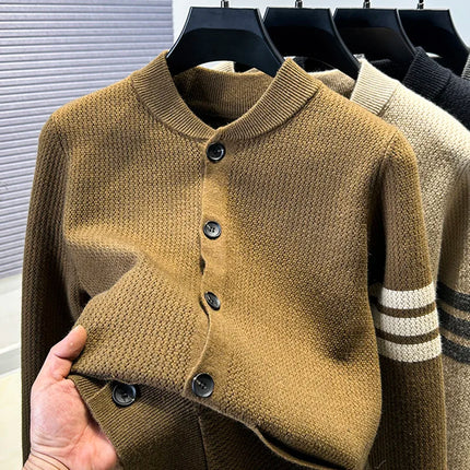 Buy coffee Men’s Premium Knitted Cardigan Long Sleeve Baseball Collar Casual Sweater