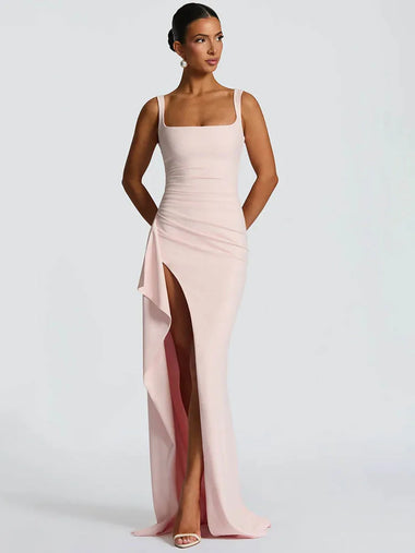 Buy pink Women's Long Dress Sexy Elegant Spaghetti Straps Backless Split