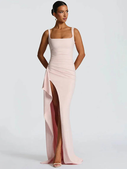 Buy pink Women's Long Dress Sexy Elegant Spaghetti Straps Backless Split