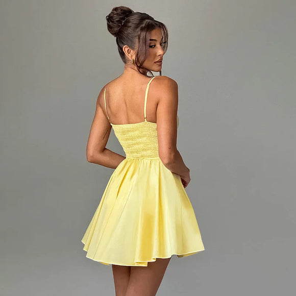 Women's Sexy Mini Dress Elegant Corset Strap Pleated Bodycon