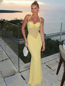 Women's Sexy Maxi Dress Elegant Backless Halter Off Shoulder Gown
