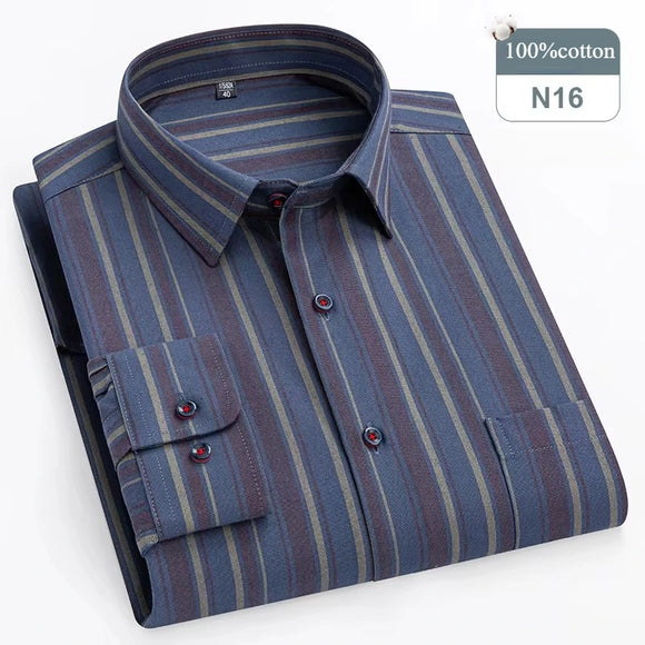 Men's Shirt 100% Cotton Elegant Formal Striped Slim Fit Long Sleeve