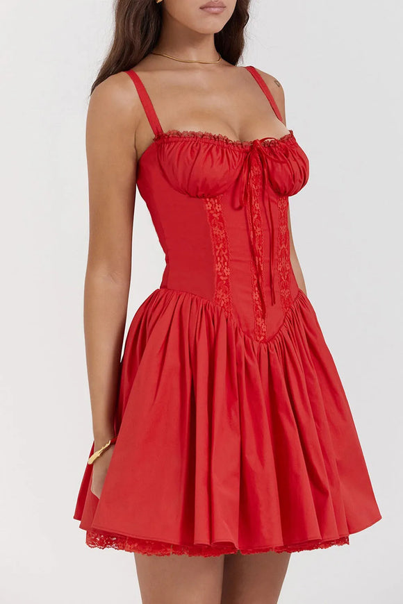 Women's Sexy Short Dress Elegant Backless Elegant Lace Pleated