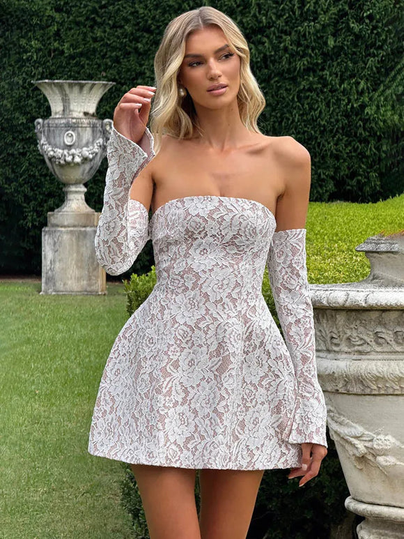 Women's Sexy Mini Dress Lace Off Shoulder Backless Elegant Strapless