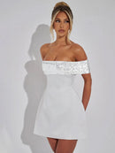 Women's Sexy Mini Dress Sequin Strapless Off Shoulder Elegant Backless