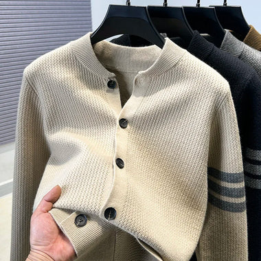 Buy ivory Men’s Premium Knitted Cardigan Long Sleeve Baseball Collar Casual Sweater