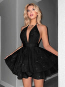 Robe sexy pour femme décolleté en V profond lacets dos nu volants-15