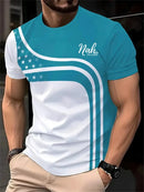Men's T-Shirt Elegant Striped Outdoor Round Neck Loose Fit