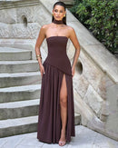 Women's Sexy Maxi Dress Elegant Strapless Backless High Slit Evening Gown