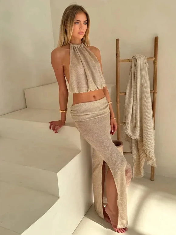 Sexy Knit Sets Backless Wrap Lace-Up Top Chic Elegant Cover-Ups For Women